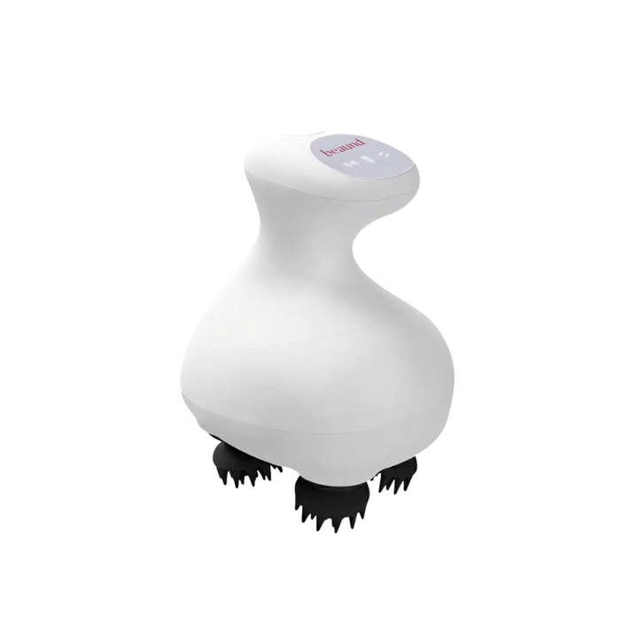 Beaund Lift Head Spa en cours d’utilisation sur le cuir chevelu. L’image montre comment les têtes de massage rotatives agissent près des racines pour un massage du cuir chevelu relaxant et rafraîchissant.