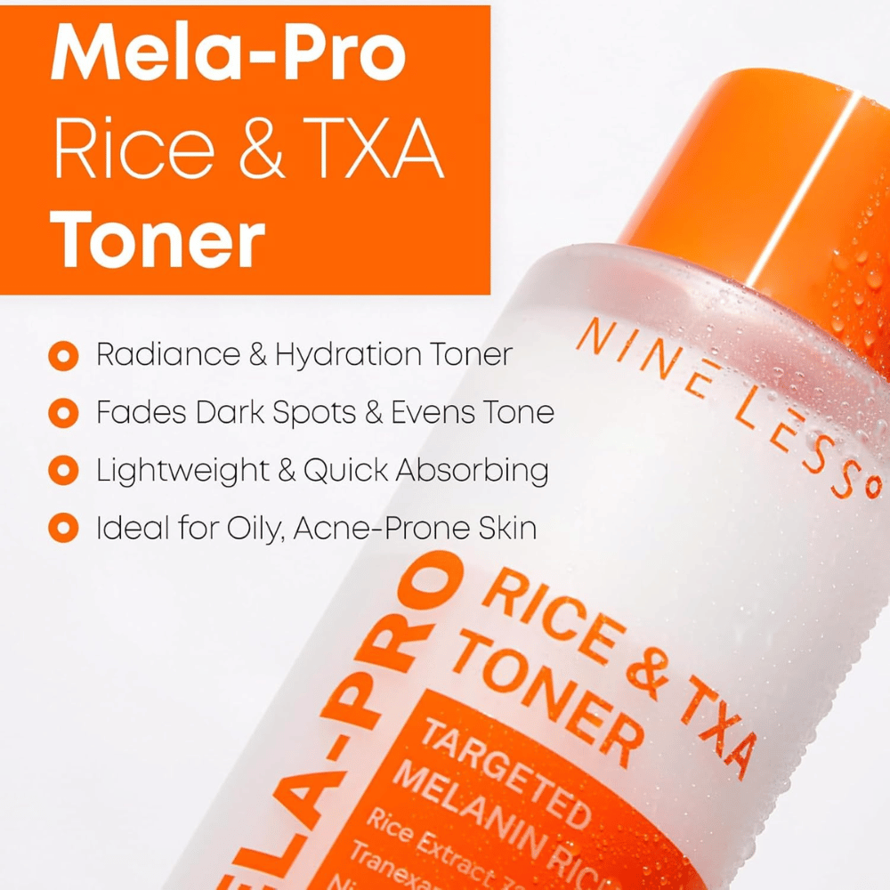 5. NINE LESS MELA-PRO Rice & TXA Toner – lotion tonique hydratante qui aide à réduire la visibilité des taches brunes et du teint irrégulier