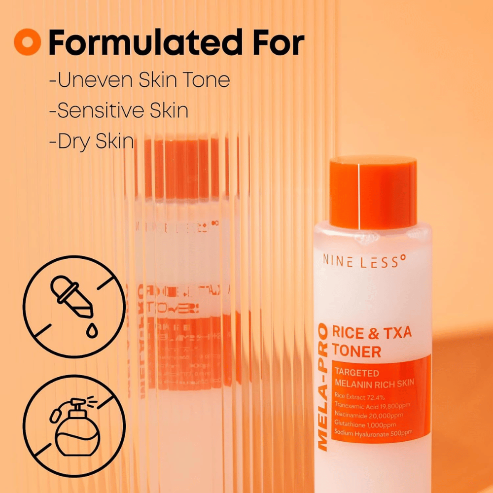 2. NINE LESS MELA-PRO Rice & TXA Toner – lotion tonique pour le teint irrégulier, les peaux sensibles et sèches avec extrait de riz et acide tranexamique