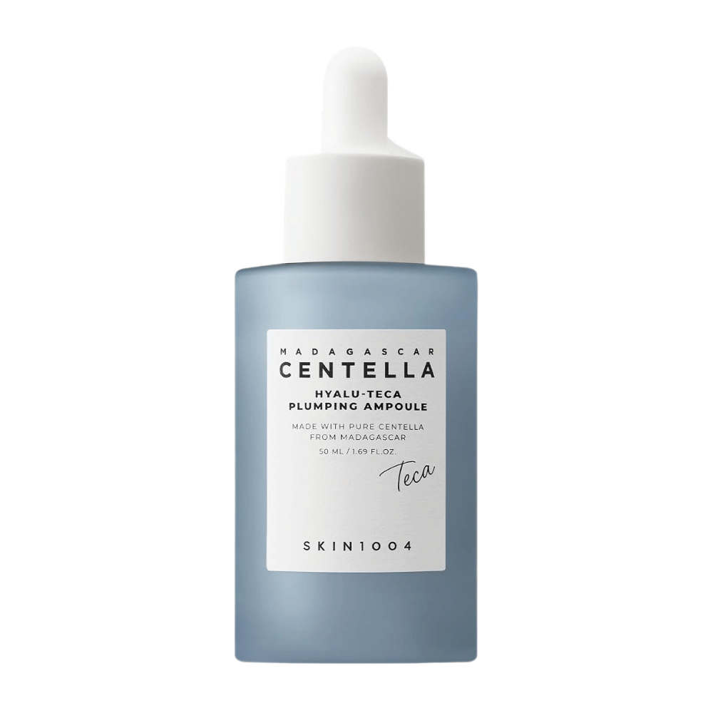 6. SKIN1004 Madagascar Centella Hyalu-Teca Plumping Ampoule 50 ml – ampoule hydratante pour le visage dans un flacon bleu avec pipette