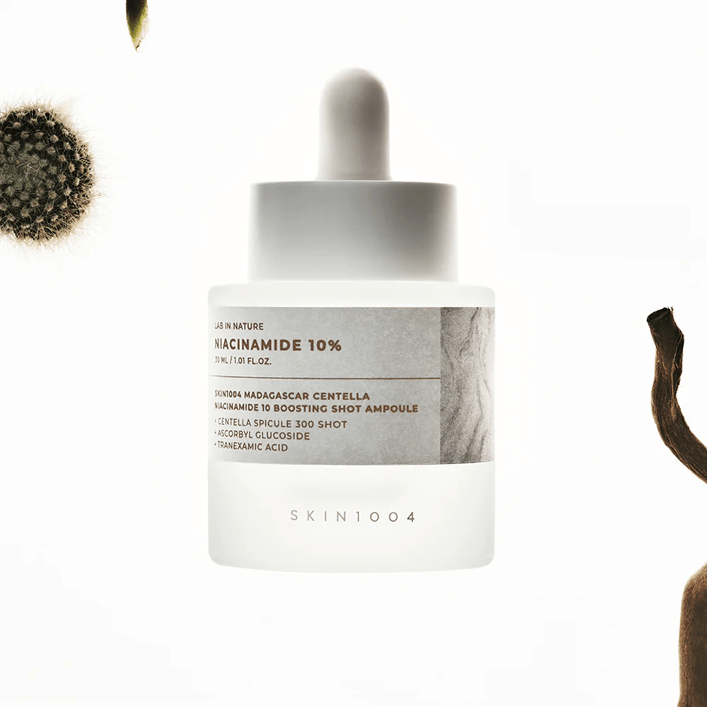 SKIN1004 Madagascar Centella Niacinamide 10 Boosting Shot Ampoule – sérum coréen avec 10 % de niacinamide et centella asiatica pour un teint plus uniforme, éclat et peau équilibrée.