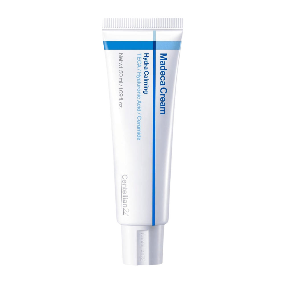 5. Centellian24 Madeca Cream Hydra Calming 50ml – tube blanche avec détails bleus sur fond blanc