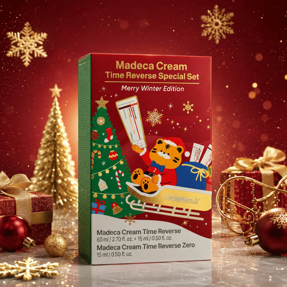 3. Centellian24 Madeca Cream Time Reverse Special Set Merry Winter Edition – emballage de Noël avec sapin de Noël, cadeaux de Noël et détails dorés