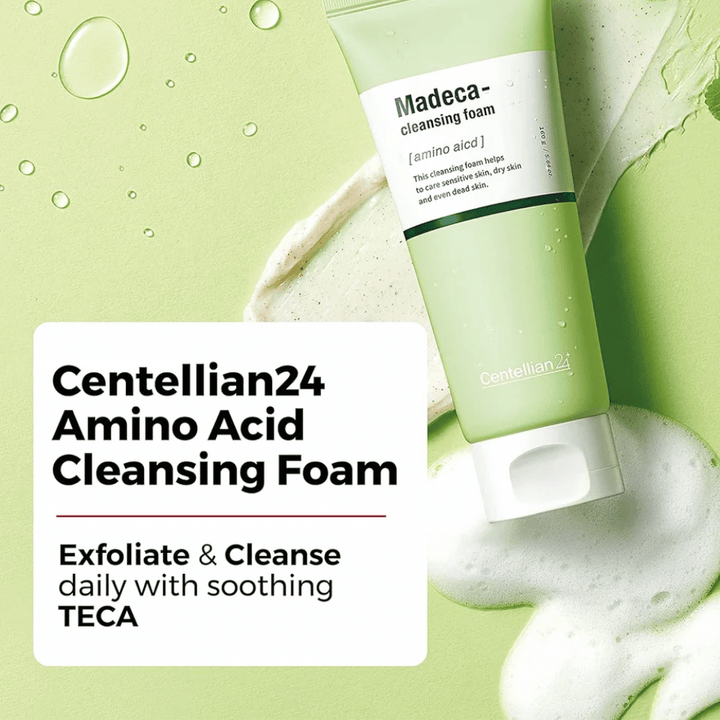 Centellian24 Madeca Amino Acid Cleansing Foam image de produit – mousse nettoyante coréenne avec TECA et acides aminés qui exfolient légèrement, nettoient la peau efficacement et aident à hydrater.