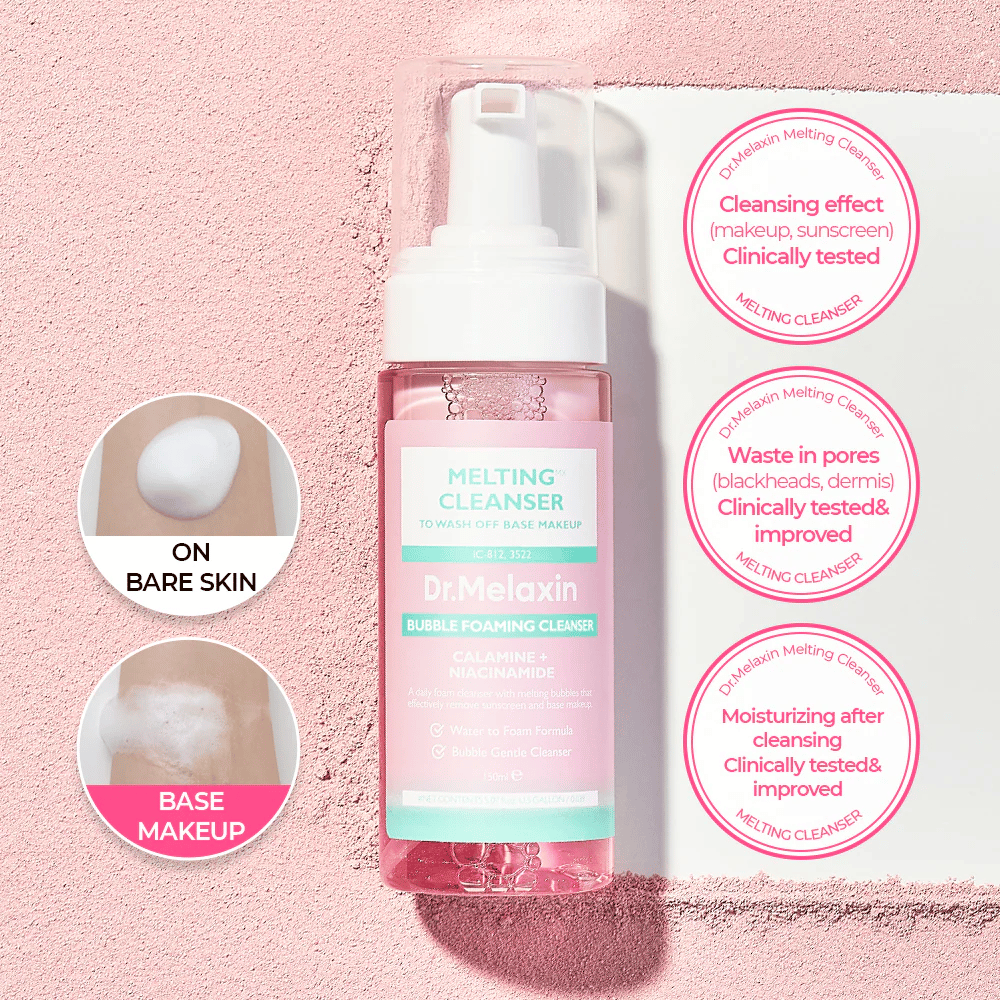 Dr. Melaxin Melting Cleanser avec mousse micellaire qui fond le maquillage et nettoie la peau en douceur