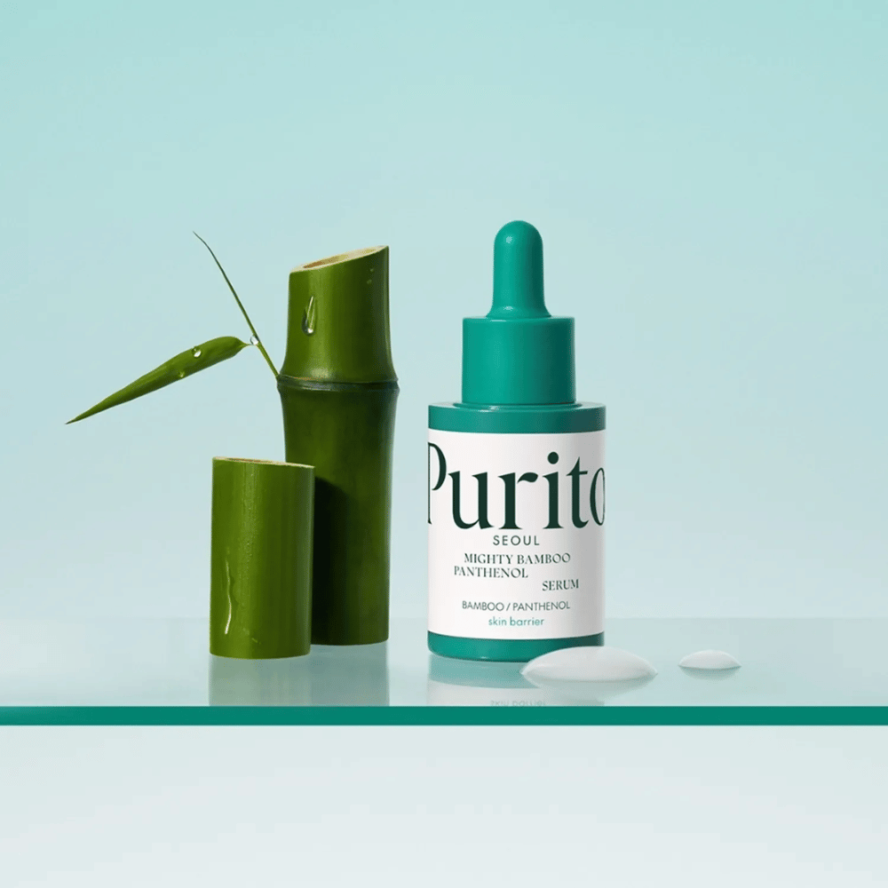 Purito Mighty Bamboo Panthenol Serum – sérum coréen végan avec extrait de bambou et panthénol qui protège et hydrate la peau.