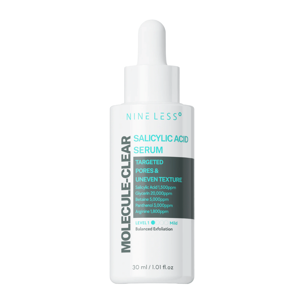 Nineless Molecule-Clear Salicylic Acid Serum 30 ml – sérum exfoliant avec BHA, glycérine, bétaïne et panthénol pour réduire les pores, lisser la texture de la peau et hydrater.