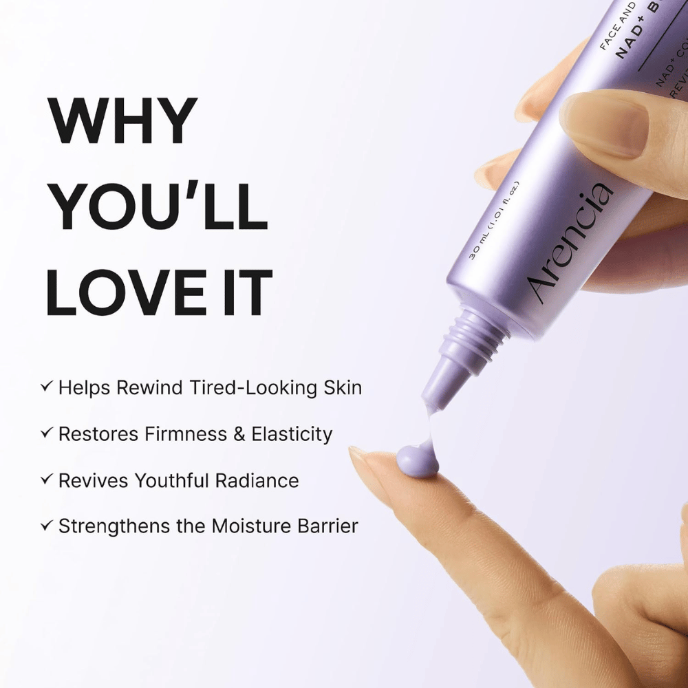 Arencia NAD+ Booster Shot 30 ml – crème visage soin qui renforce la barrière cutanée et apporte fermeté, élasticité et éclat.