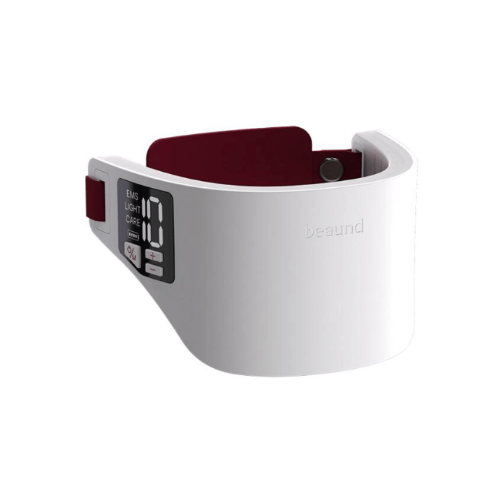 Beaund Neckcera avec la sangle réglable montée. L’image montre comment l’appareil s’adapte pour rester stable autour du cou pendant l’utilisation.