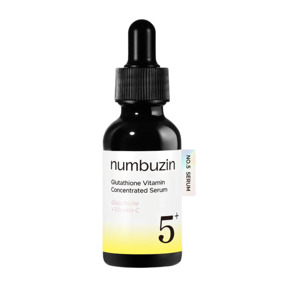 numbuzin No.5+ Glutathione Vitamin Concentrated Serum – sérum visage coréen au glutathion et à la vitamine C pour les taches brunes et le teint irrégulier.
