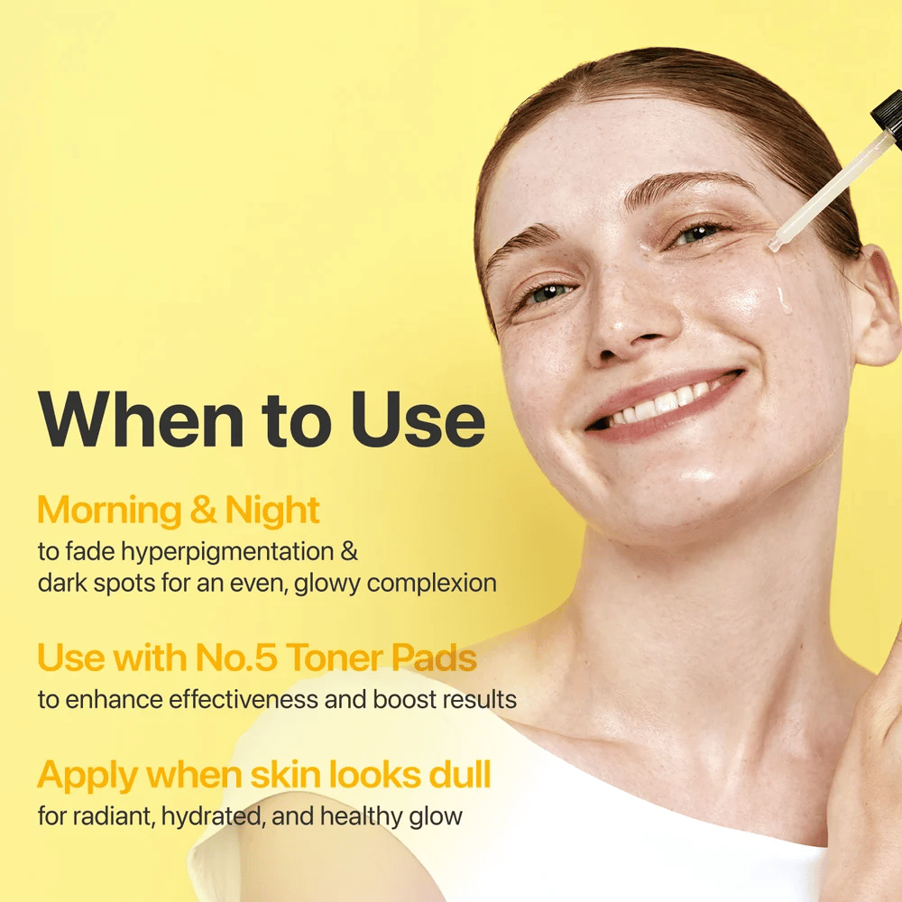 numbuzin No.5+ Glutathione Vitamin Concentrated Serum – sérum pour le matin et le soir qui aide à lutter contre l’hyperpigmentation, les taches brunes et le teint terne.