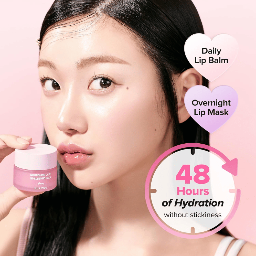 KLAVUU Nourishing Care Lip Sleeping Pack Berry et Coconut offrent une hydratation et un soin longue durée pour des lèvres douces et hydratées, jour et nuit.