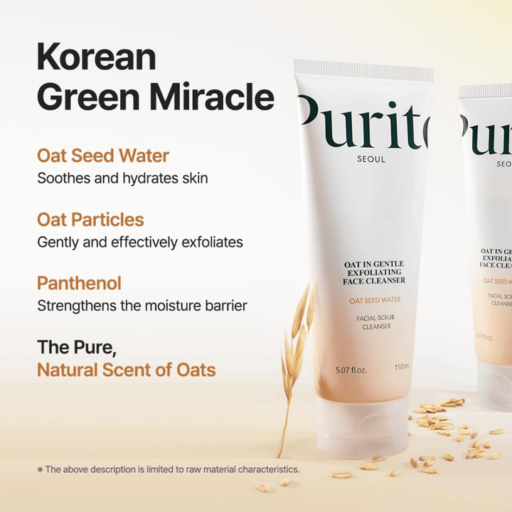 Purito SEOUL nettoyant exfoliant avec eau de graine d'avoine et panthénol – renforce la barrière cutanée et élimine en douceur les cellules mortes de la peau