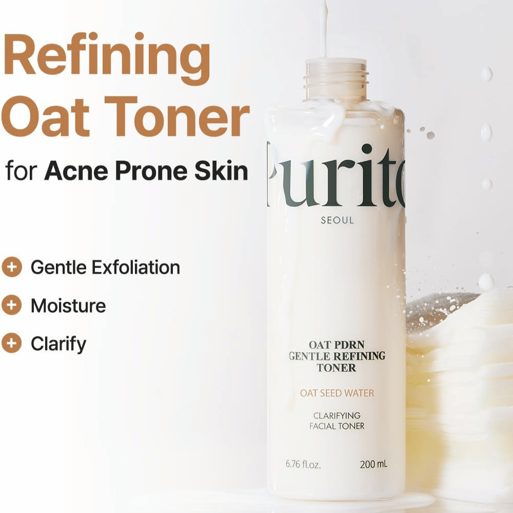 Purito Oat PDRN Gentle Refining Toner 200 ml – toner visage exfoliant doux qui hydrate, clarifie et équilibre la peau sujette à l'acné