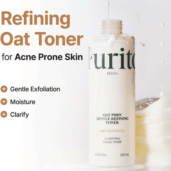 Purito Oat PDRN Gentle Refining Toner 200 ml – toner visage exfoliant doux qui hydrate, clarifie et équilibre la peau sujette à l'acné