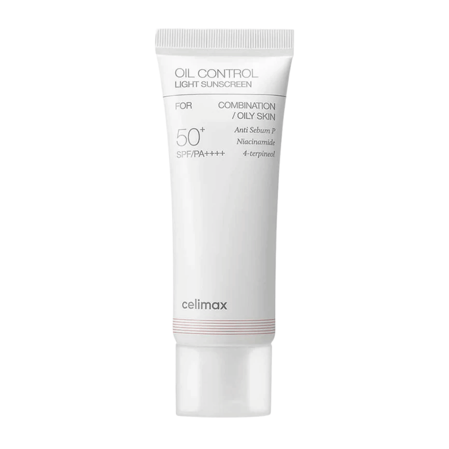 Celimax Oil Control Light Sunscreen SPF 50+ PA++++ image produit mettant l’accent sur la formule et les ingrédients comme la niacinamide pour le contrôle du sébum et un teint plus uniforme
