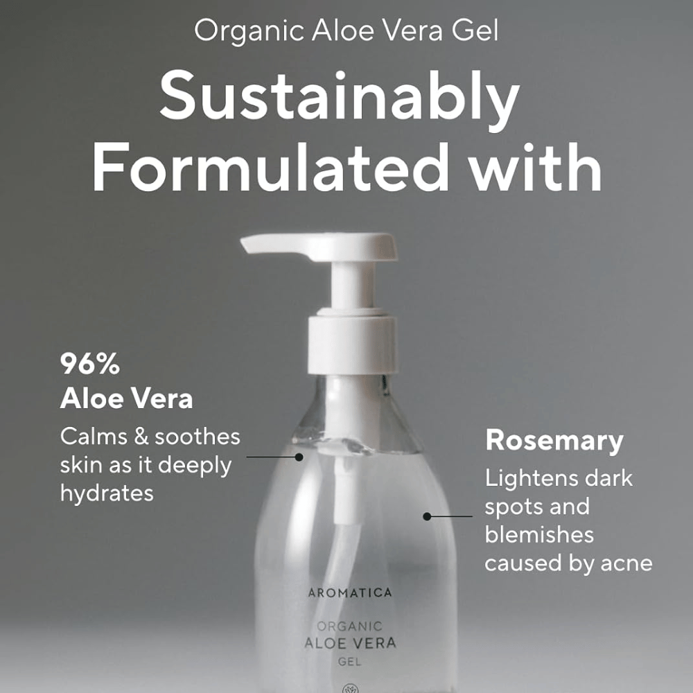 AROMATICA Organic Aloe Vera Gel – gel hydratant avec 96 % d’aloe vera et du romarin