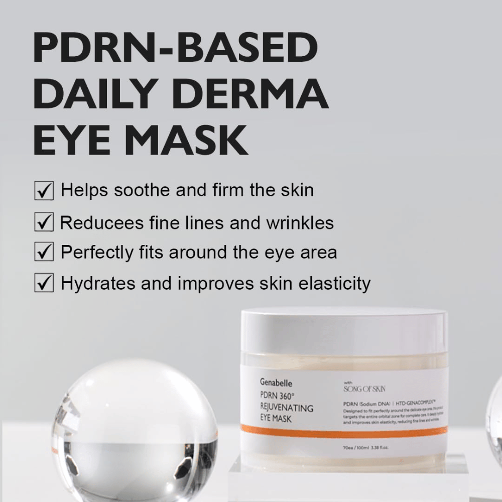 Genabelle PDRN Masque contour des yeux régénérant 360° avec PDRN qui hydrate, apaise la peau et aide à réduire les ridules et les rides.