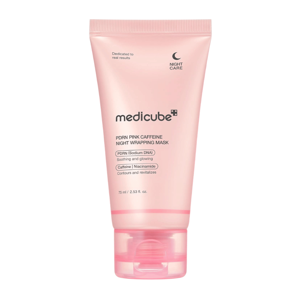 Medicube PDRN Pink Caffeine Night Wrapping Mask 75 ml – masque de nuit coréen avec PDRN, caféine et niacinamide pour l’éclat et l’hydratation.