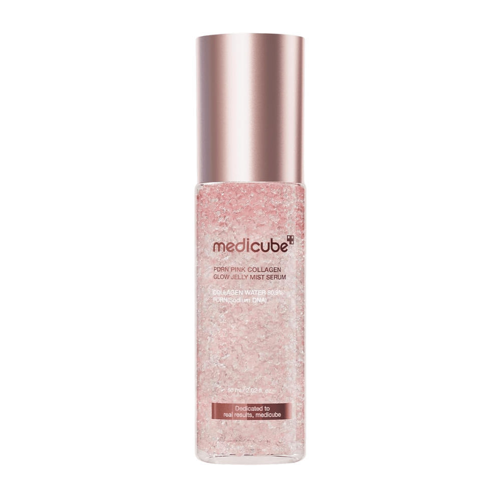 6. Medicube PDRN Pink Collagen Glow Jelly Mist Serum 60 ml – brume visage hydratante rose au collagène et PDRN sur fond blanc