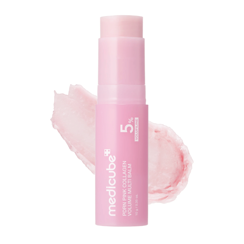 1. Medicube PDRN Pink Collagen Volume Multi Balm 10 g – stick baume rose avec PDRN et collagène, à la texture crémeuse sur fond blanc