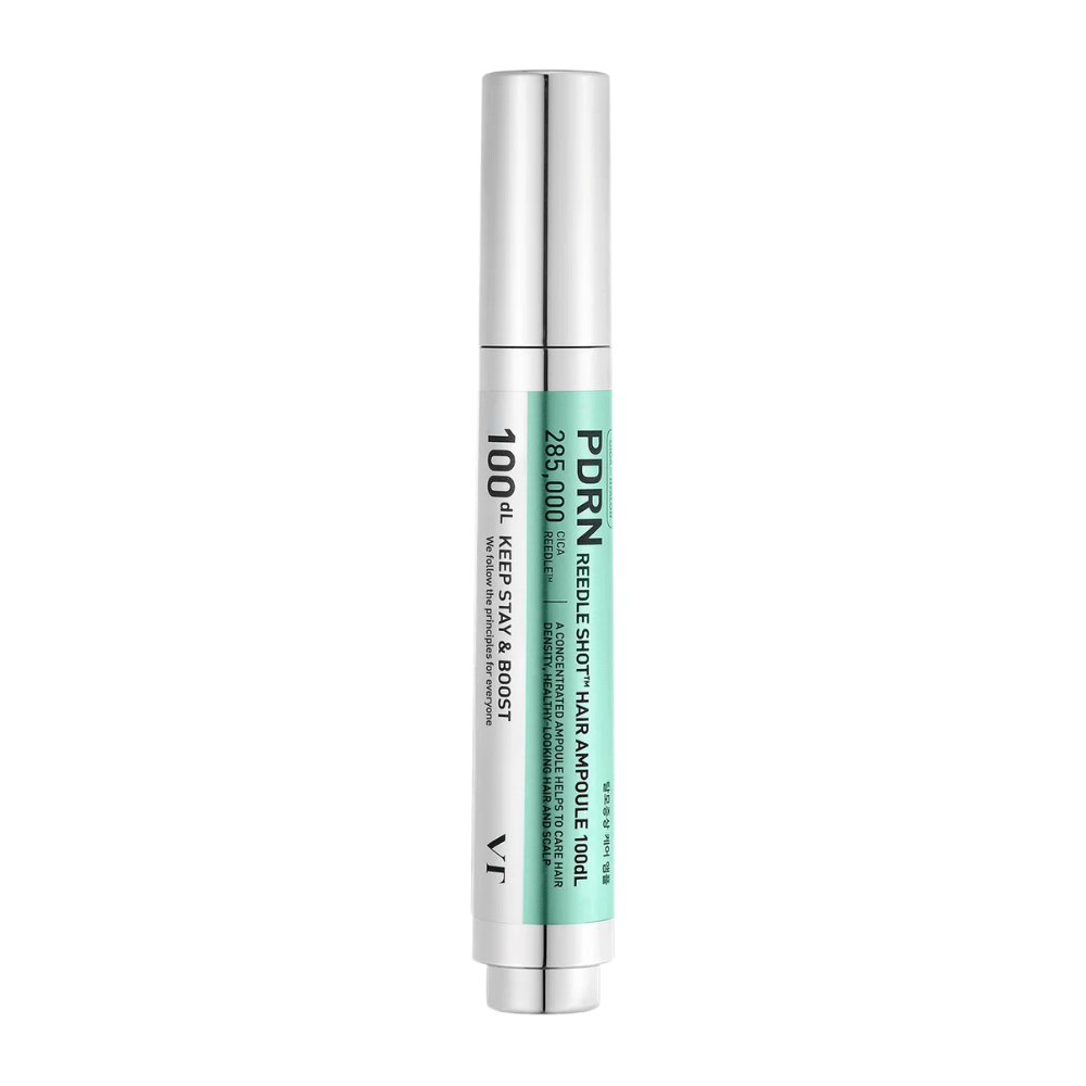 PDRN Reedle Shot Hair Ampoule 100dL en format stylo sur fond blanc, un sérum concentré pour le cuir chevelu qui renforce le cuir chevelu et soutient des cheveux plus sains.