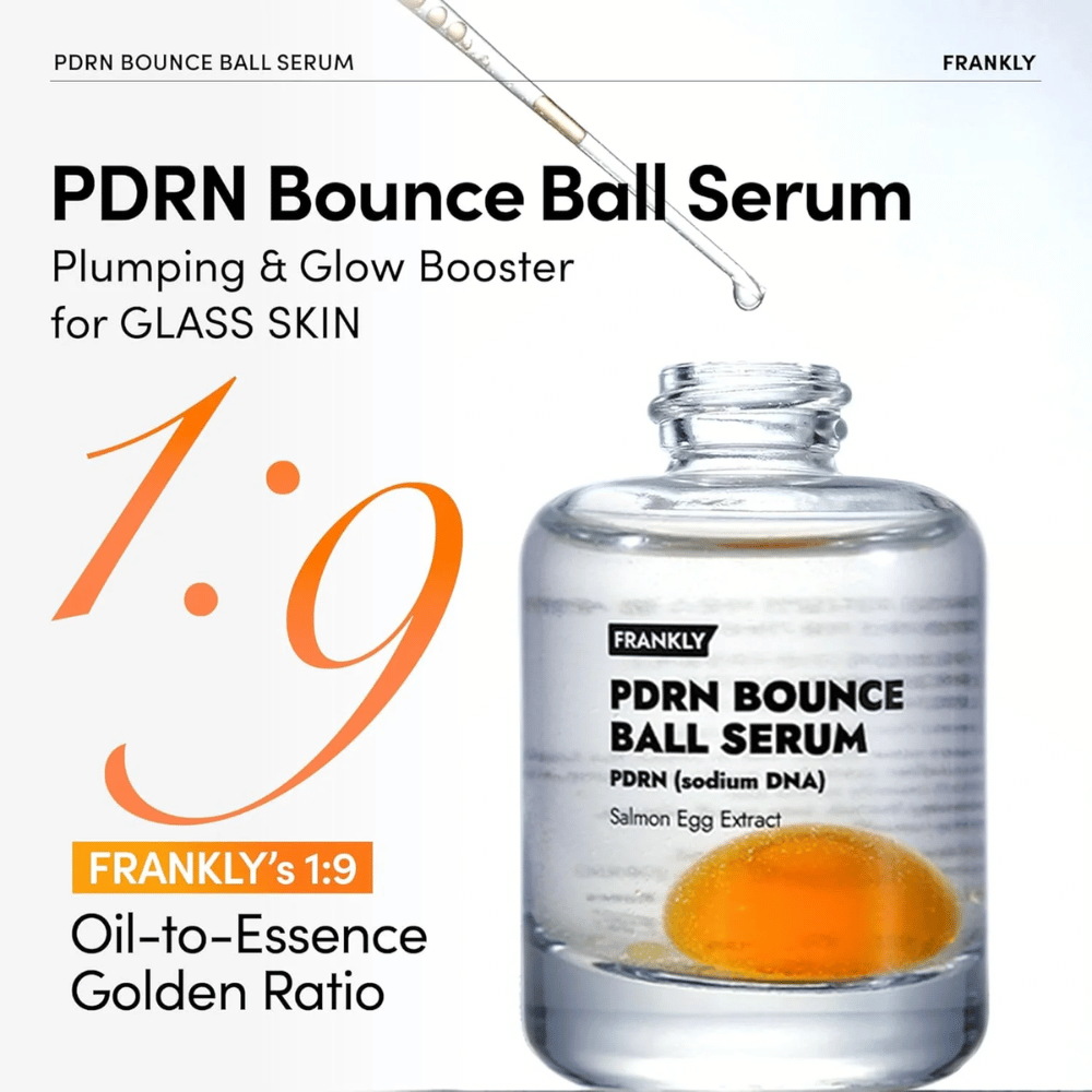 FRANKLY PDRN Bounce Ball Serum – sérum hydratant et raffermissant avec un ratio unique de 1:9 d'huile à essence pour un effet peau de verre.
