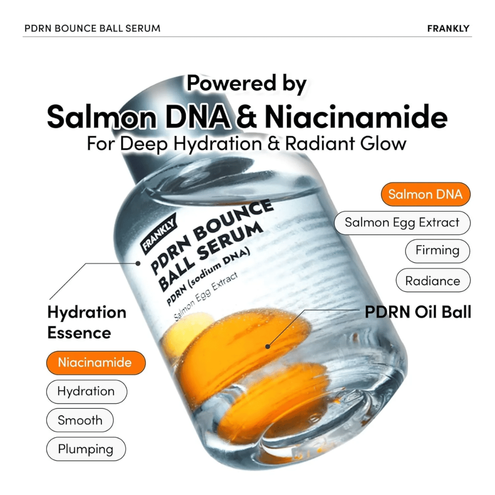 FRANKLY PDRN Bounce Ball Serum avec ADN de saumon et niacinamide – hydratation en profondeur, élasticité et éclat radieux.