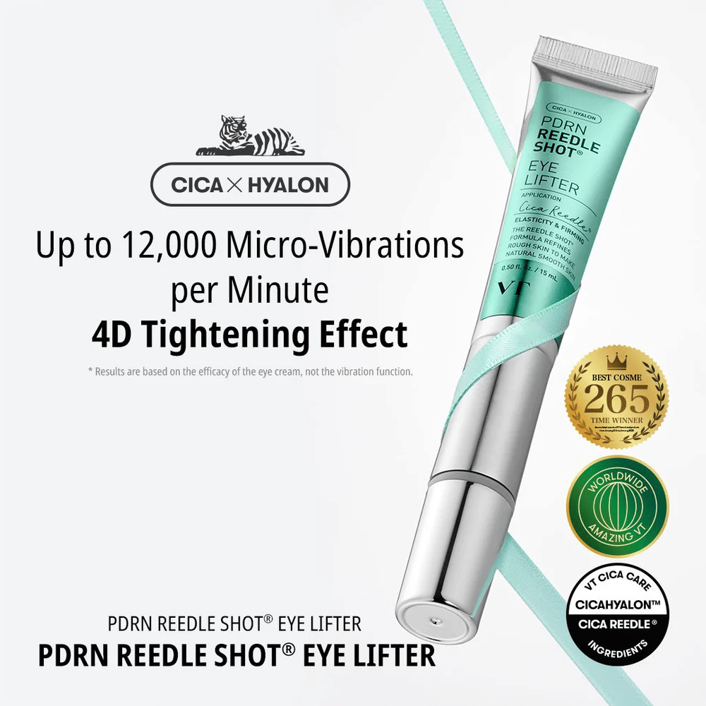 Crème contour des yeux de VT Cosmetics avec PDRN et micro-vibration qui réduit les ridules, hydrate en profondeur et offre une peau plus ferme autour du contour des yeux