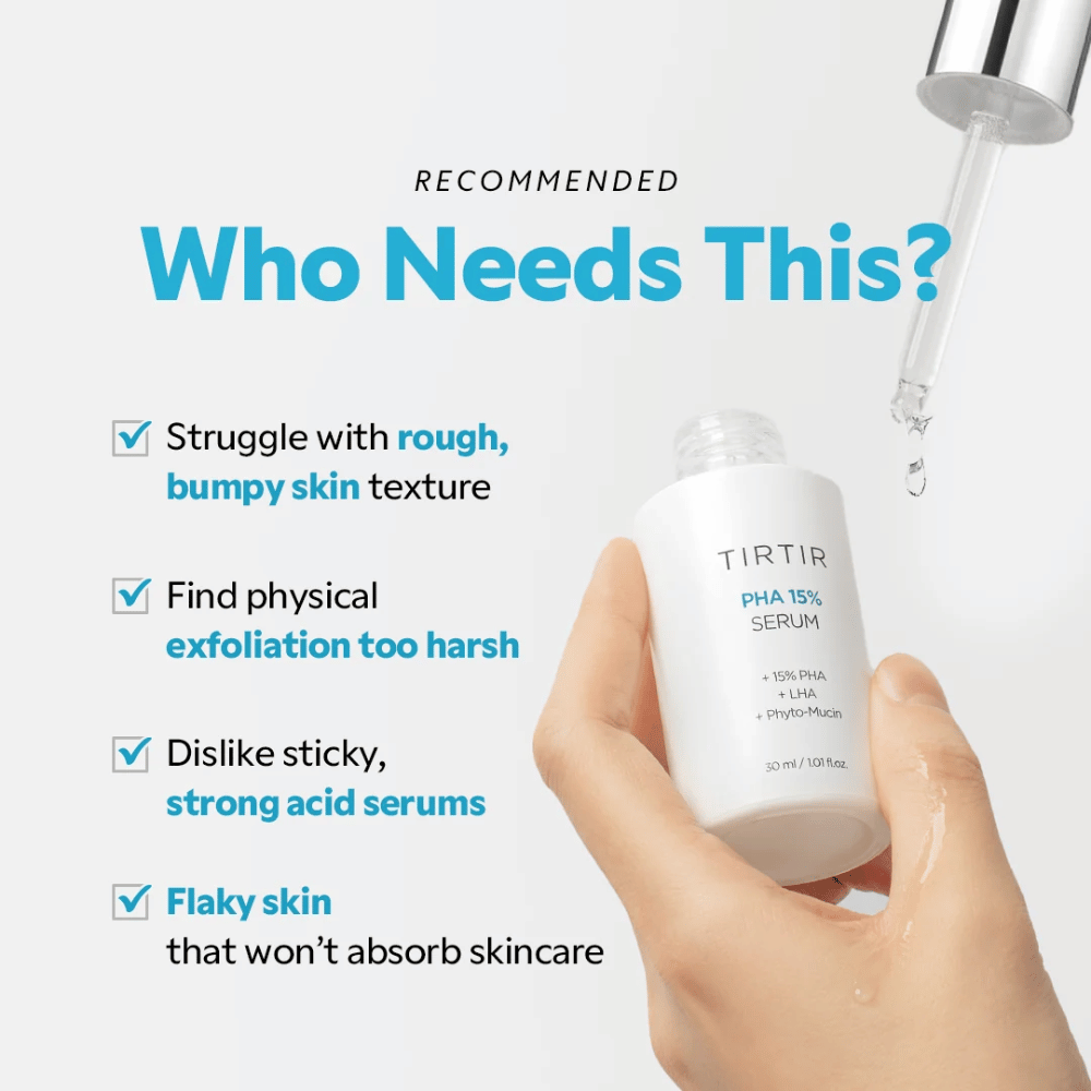 TIRTIR PHA 15% Serum – sérum exfoliant pour une texture de peau irrégulière et granuleuse