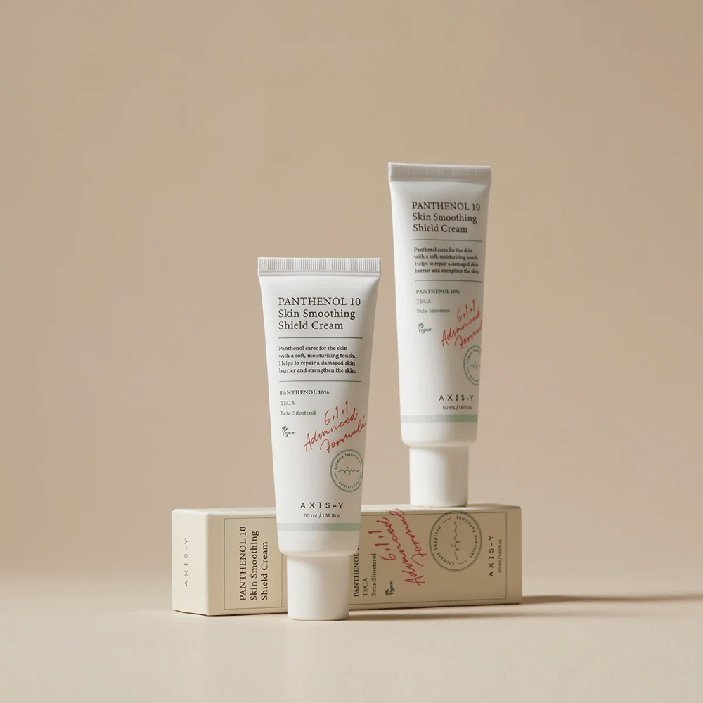 AXIS-Y Panthenol 10 Skin Smoothing Shield Cream avec produit et emballage