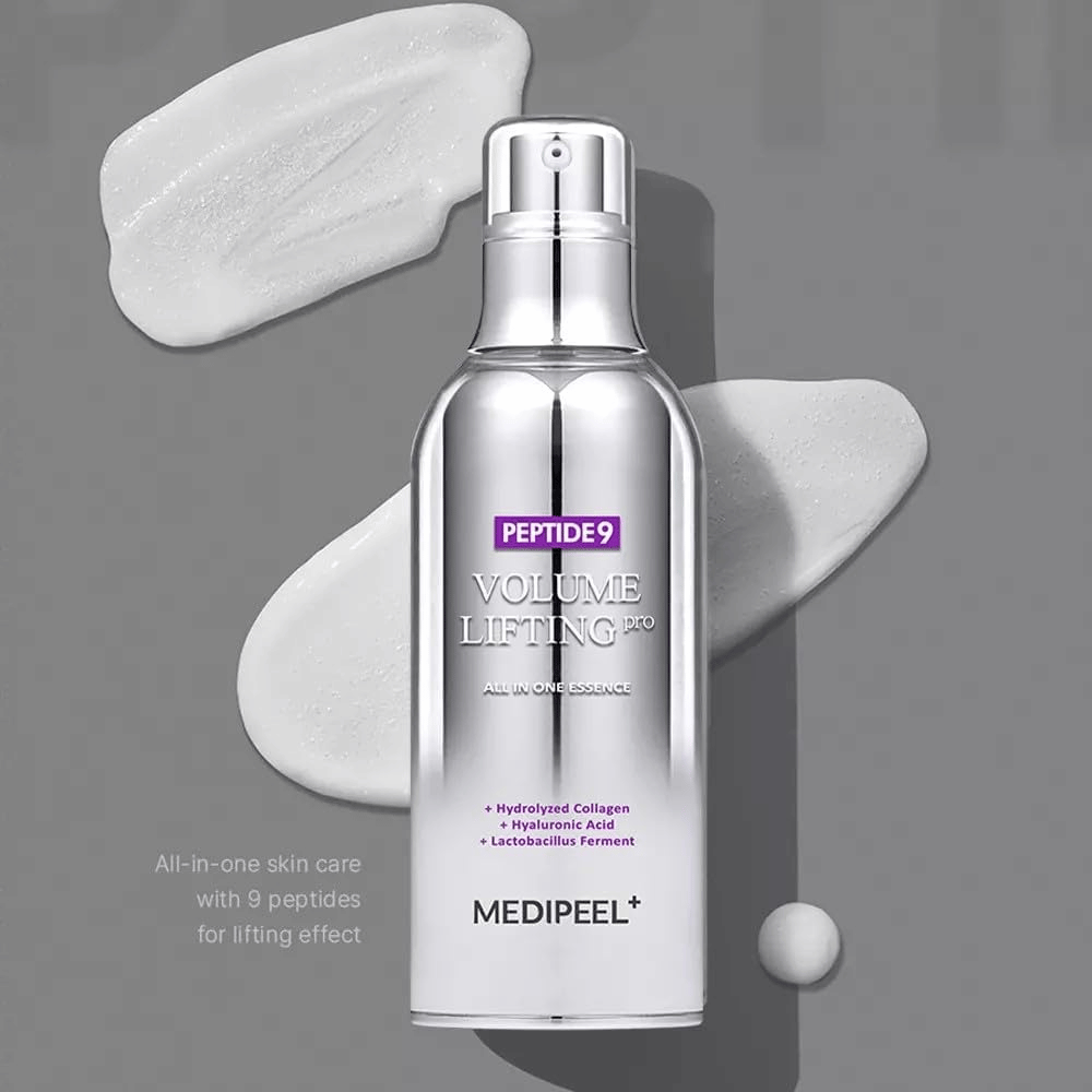 Medi-Peel Peptide 9 Volume Lifting All In One Essence Pro – essence coréenne avec peptides, collagène et acide hyaluronique qui aide à hydrater la peau et à améliorer l'élasticité de la peau.