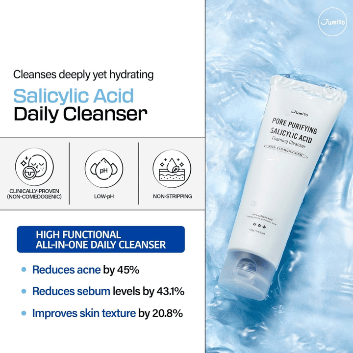 Jumiso Salicylic Acid Foaming Cleanser 0.5% – nettoyant visage coréen purifiant en profondeur qui réduit l'acné, régule le sébum et améliore la texture de la peau
