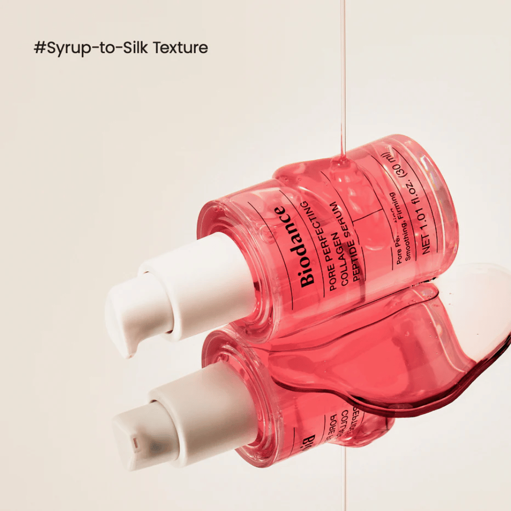 Biodance Pore Perfecting Collagen Peptide Serum avec texture soyeuse – sérum hydratant et raffermissant.
