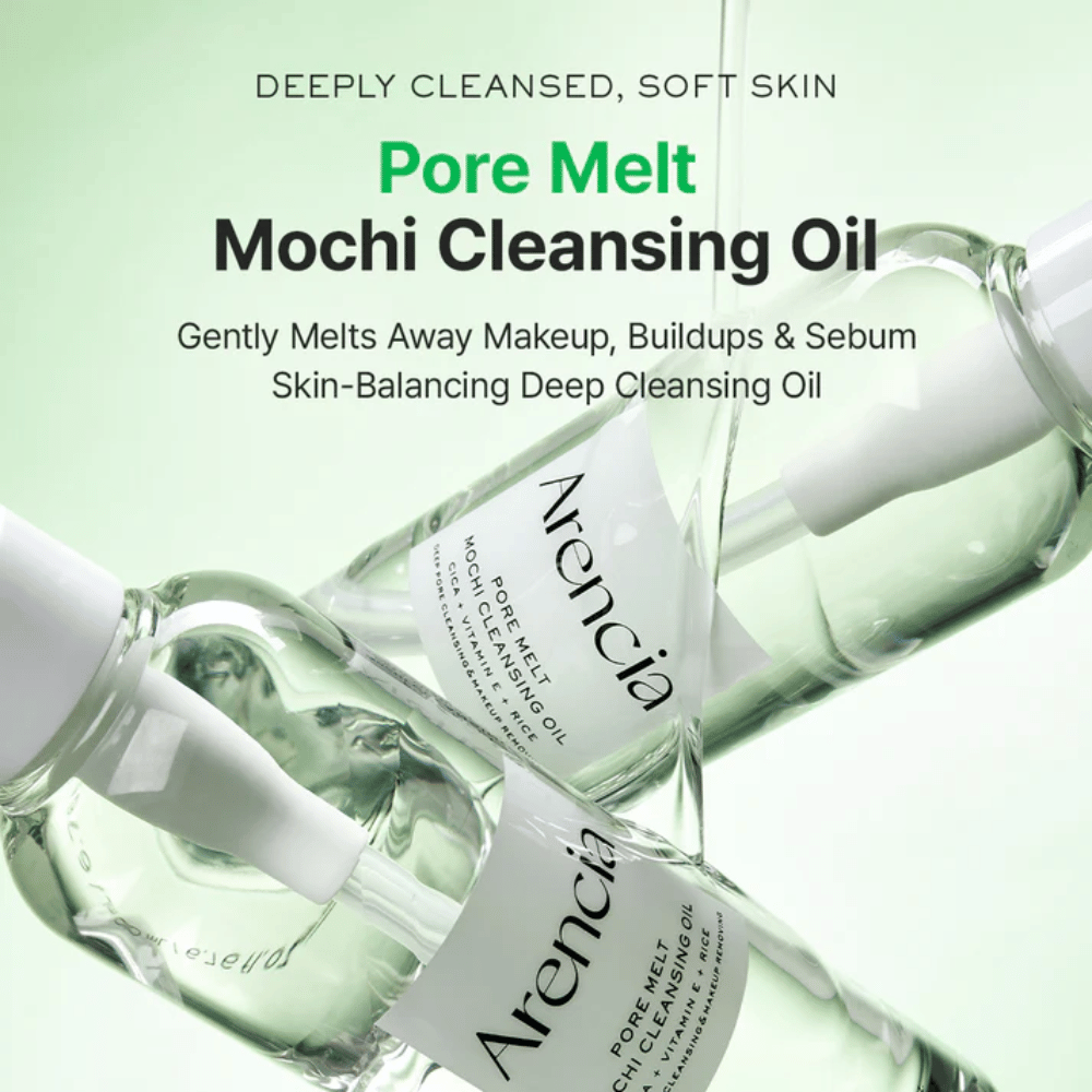 Image produit avec avantages pour Arencia Pore Melt Mochi Cleansing Oil, dissout le maquillage et le sébum, soutient la barrière cutanée et laisse la peau douce sans sensation de tiraillement.