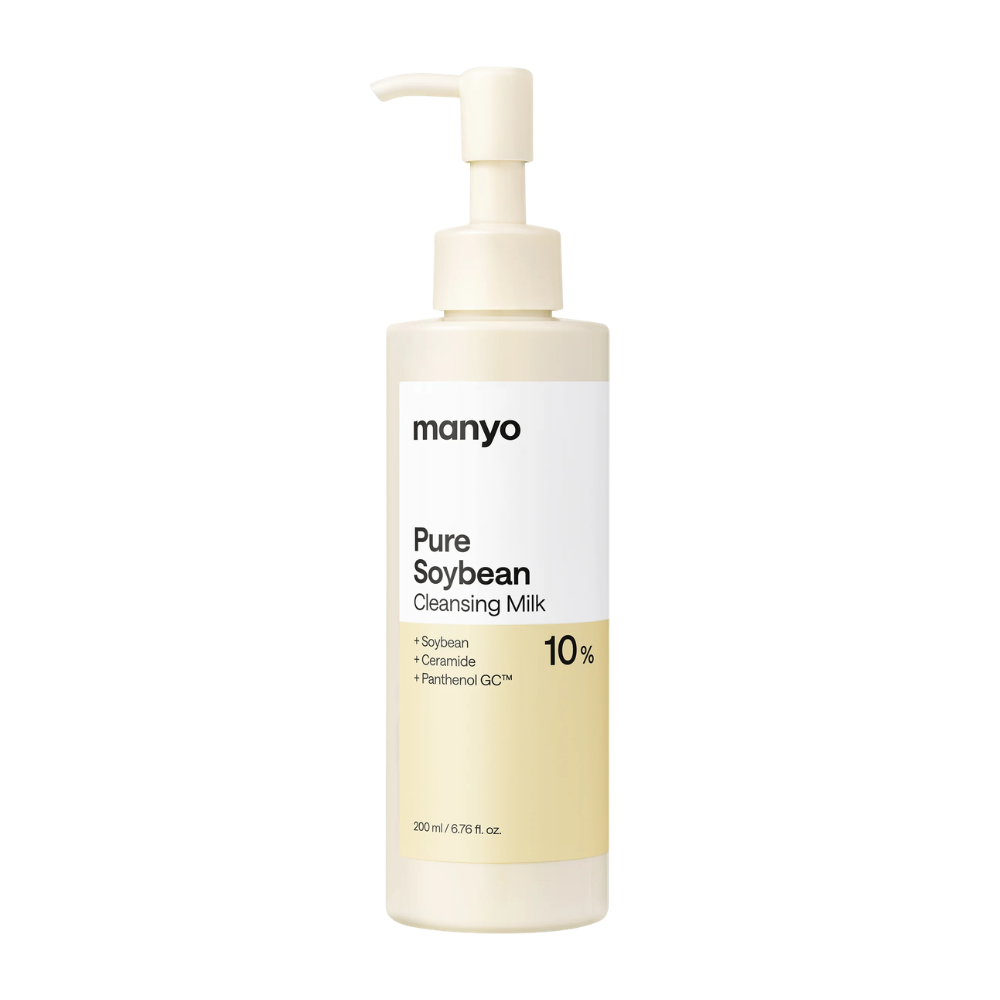 3. Ma:nyo Pure Soybean Cleansing Milk 200 ml – lait nettoyant au soja, céramides et panthénol dans un flacon pompe blanc