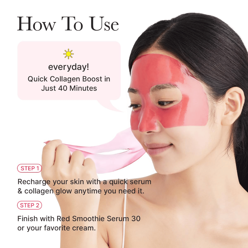 Comment utiliser Arencia Red Collagen Jello Mask en journée – boost rapide de collagène en 40 minutes pour une peau plus ferme, un éclat amélioré et une structure de peau plus souple.