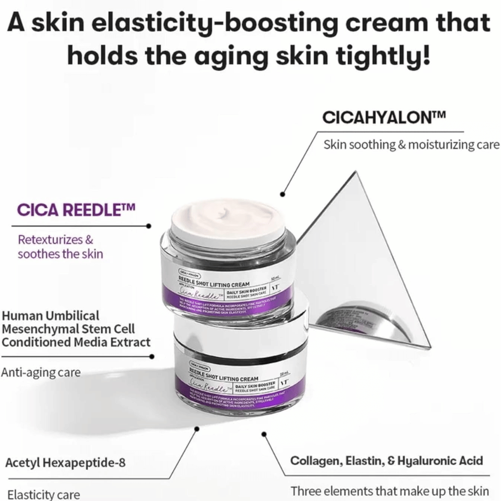 VT Cosmetics Reedle Shot Lifting Cream crème visage avec Cica Reedle qui améliore l’élasticité de la peau, hydrate et donne une peau plus ferme.