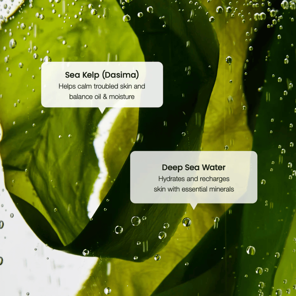 Extrait d'algues marines et eau de mer profonde dans Biodance Refreshing Sea Kelp Serum – hydrate et équilibre la peau.