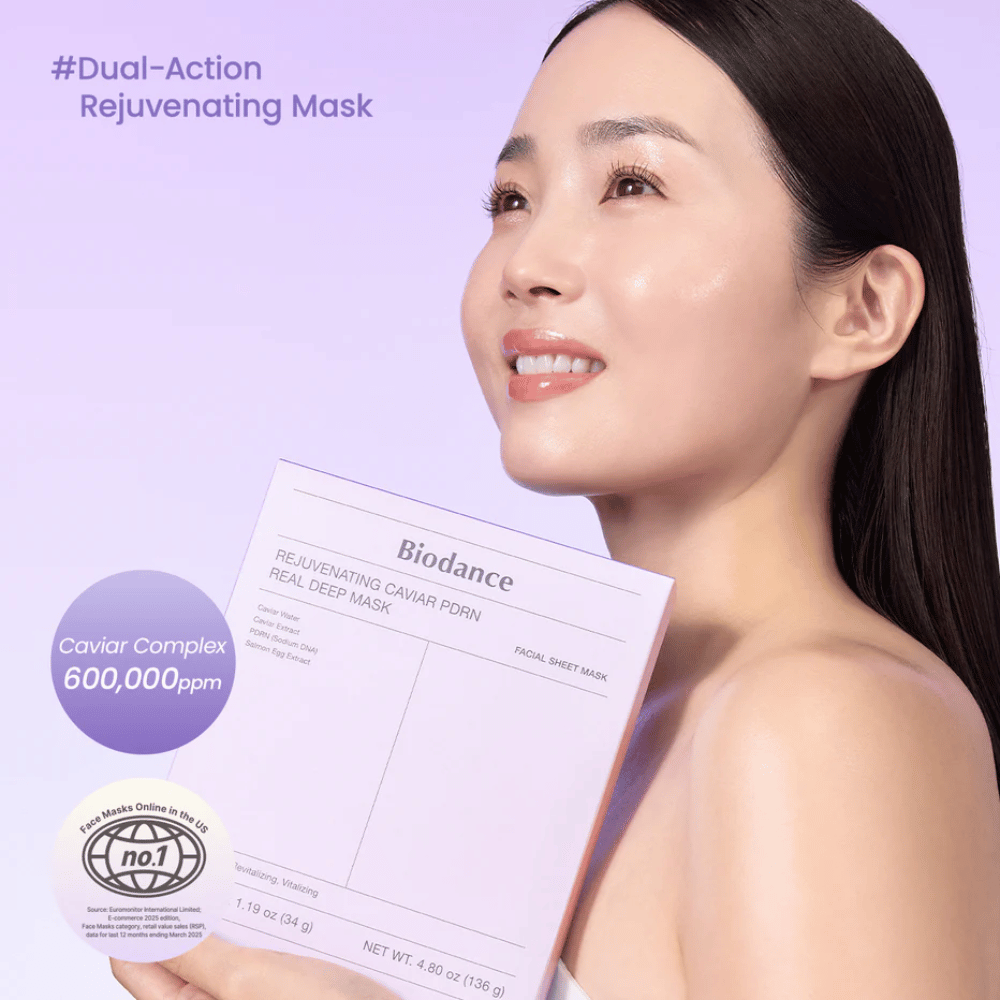 Image du produit de Biodance Rejuvenating Caviar PDRN Real Deep Mask – emballage violet sheet mask avec caviar, PDRN et formule hydratante