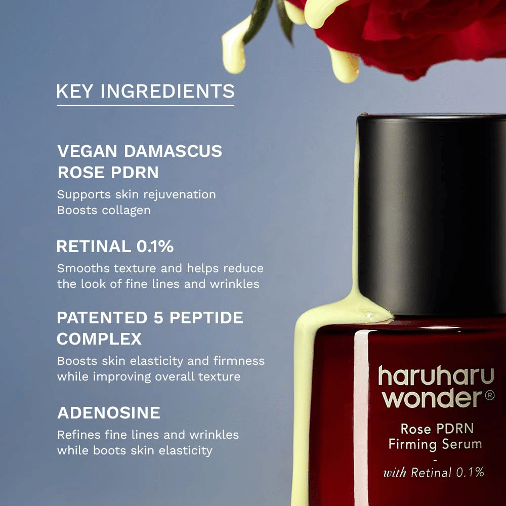 Haruharu Wonder Rose PDRN Firming Serum avec du Rose PDRN vegan, du rétinal 0,1 %, des peptides et de l’adénosine