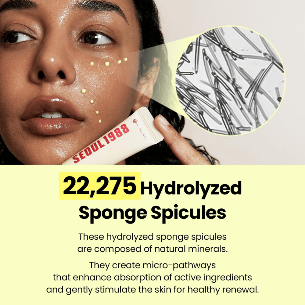 K-SECRET SEOUL 1988 Advanced Shot – formule avec 22 275 spicules d’éponge hydrolysées associées à des ingrédients actifs de soin de la peau.