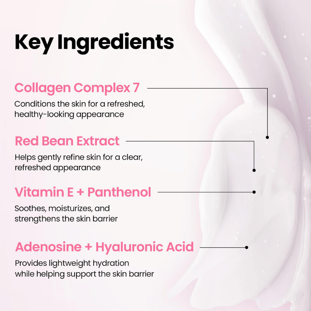 K-SECRET SEOUL 1988 Sleeping Mask – contient Collagen Complex 7, de l’extrait de haricot rouge, de la vitamine E, du panthénol, de l’adénosine et de l’acide hyaluronique.
