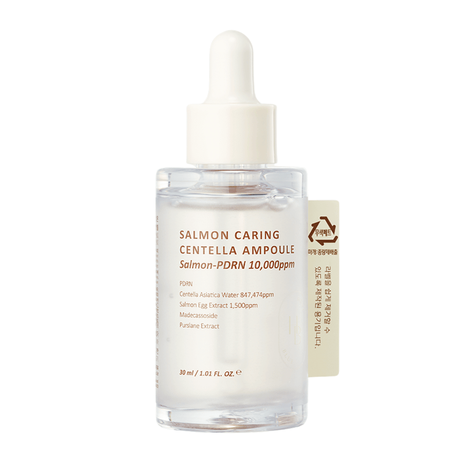 Heveblue Salmon Caring Centella Ampoule Salmon-PDRN 10,000ppm – sérum coréen pour apaiser les rougeurs, renforcer la barrière cutanée et hydrater la peau