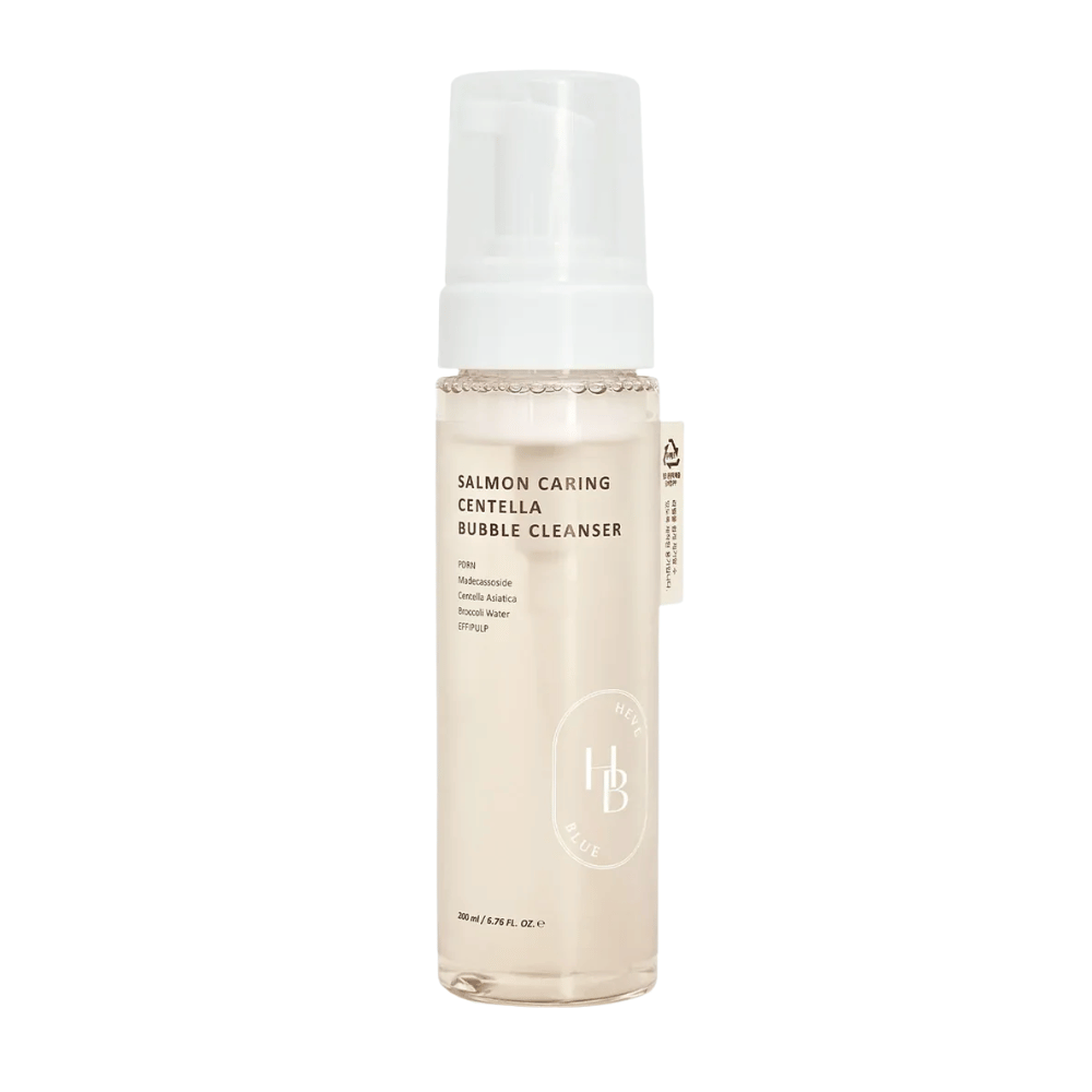 Heveblue Salmon Caring Centella Bubble Cleanser nettoyant visage – mousse nettoyante coréenne avec Centella Asiatica et PDRN qui aide à nettoyer les pores, apaiser la peau et hydrater.