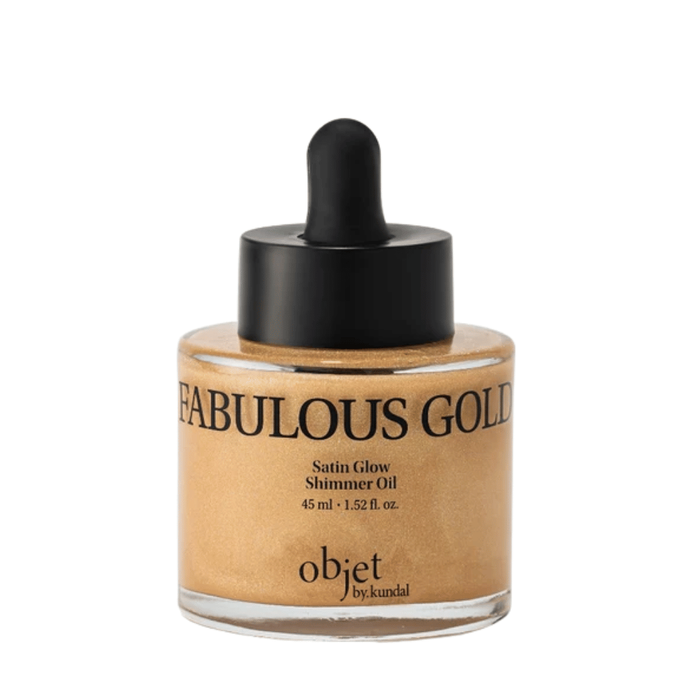 Objet by KUNDAL Satin Glow Shimmer Oil Fabulous Gold 45 ml – huile corporelle dorée à la finition satinée scintillante pour un éclat radieux.