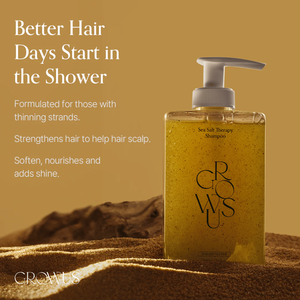GROWUS Sea Salt Therapy Shampoo qui renforce les cheveux fins, donne de la brillance et soigne le cuir chevelu avec du sel marin