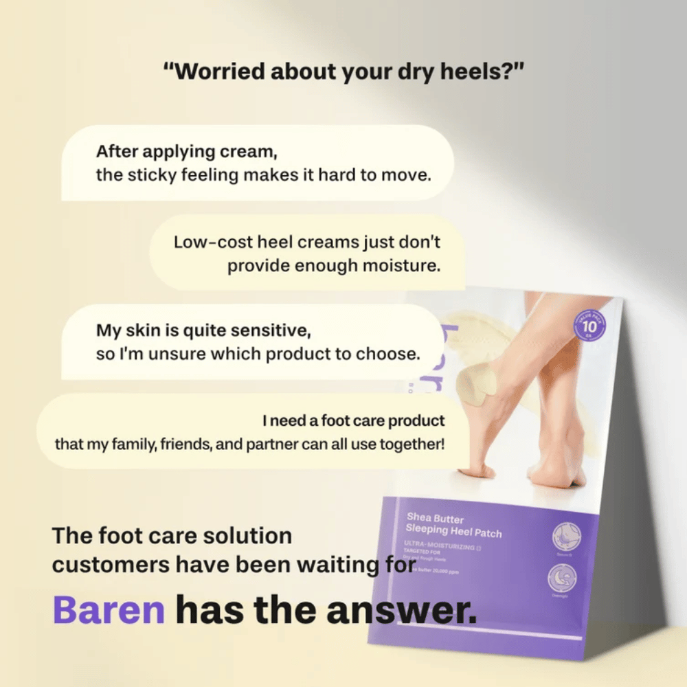 BAREN Shea Butter Sleeping Heel Patch – soin intensif des pieds pour talons secs et rugueux