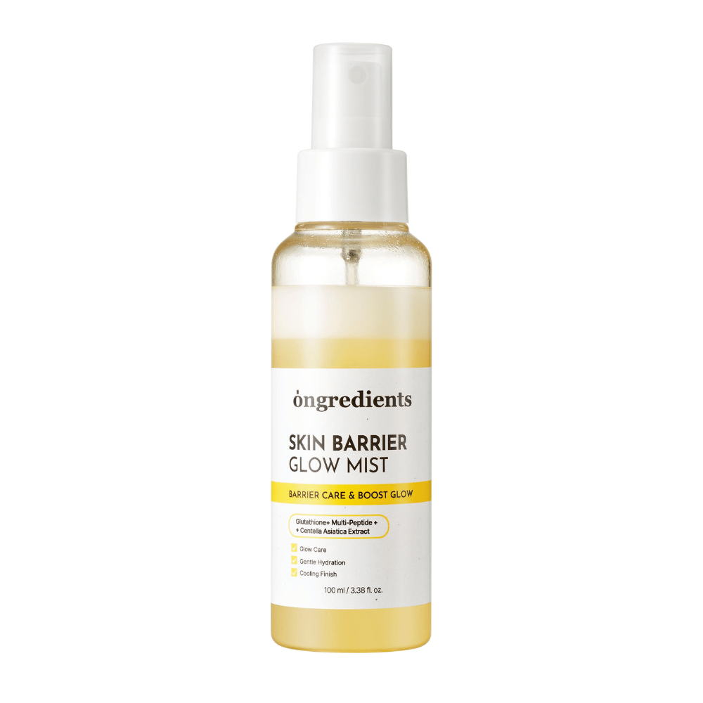 Ongredients Skin Barrier Glow Mist spray visage à formule biphasée qui hydrate la peau, renforce la barrière cutanée et apporte un éclat naturel.