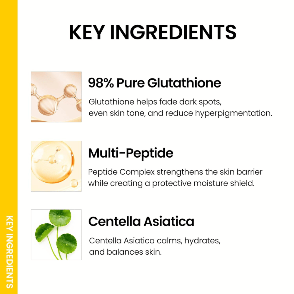 Ongredients Skin Barrier Glow Mist avec glutathion, multi-peptides et Centella Asiatica qui unifie le teint, apaise la peau et apporte de l’éclat.